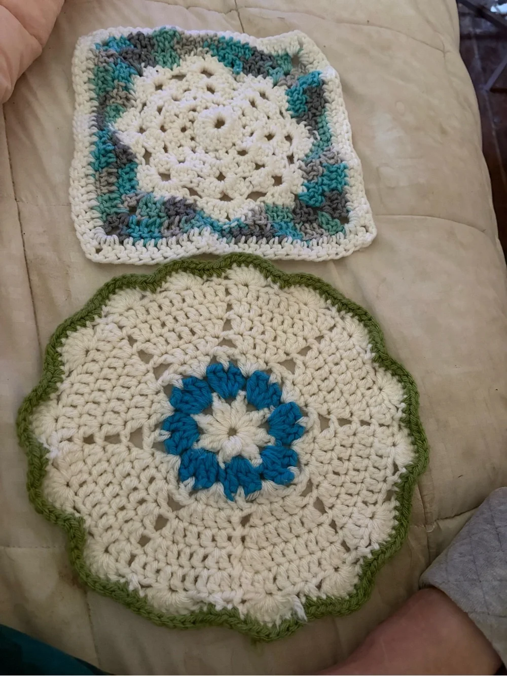 Handmade Crochet Home Bath Doilies in White, Blue, Green